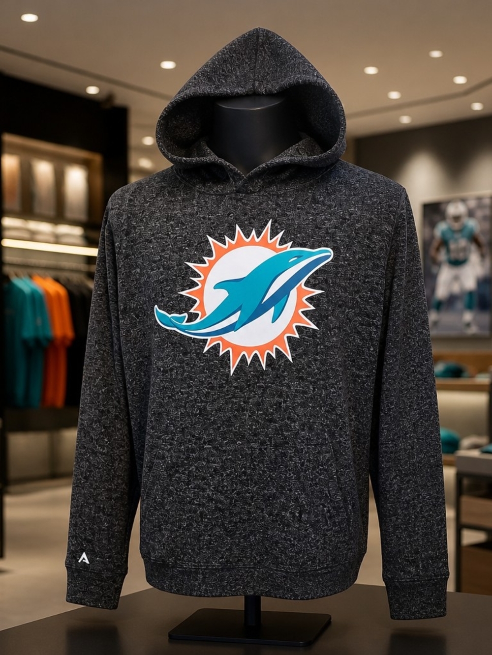 Antigua Charcoal Miami Dolphins Pullover Hoodie